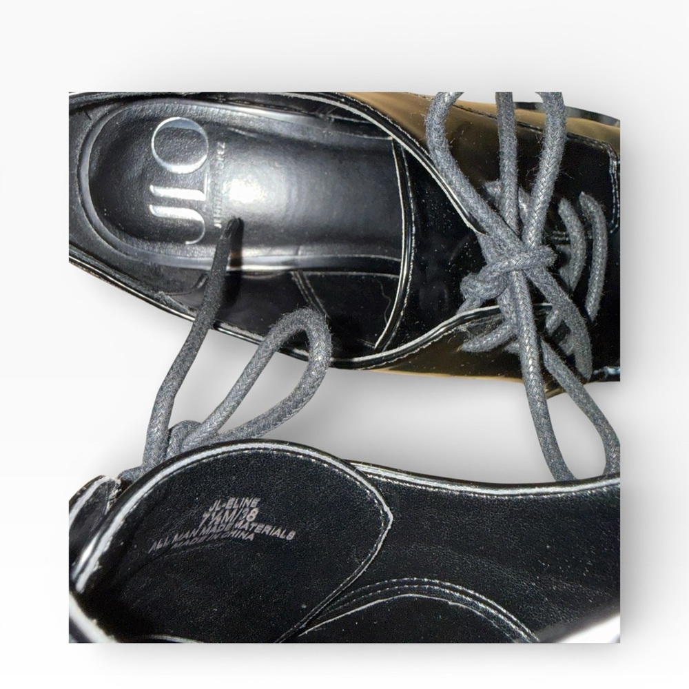 JLO Jennifer Lopez Black Patent Leather Oxford Shoes Chunky Sole, Size 7.5 M EUC - Picture 13 of 14